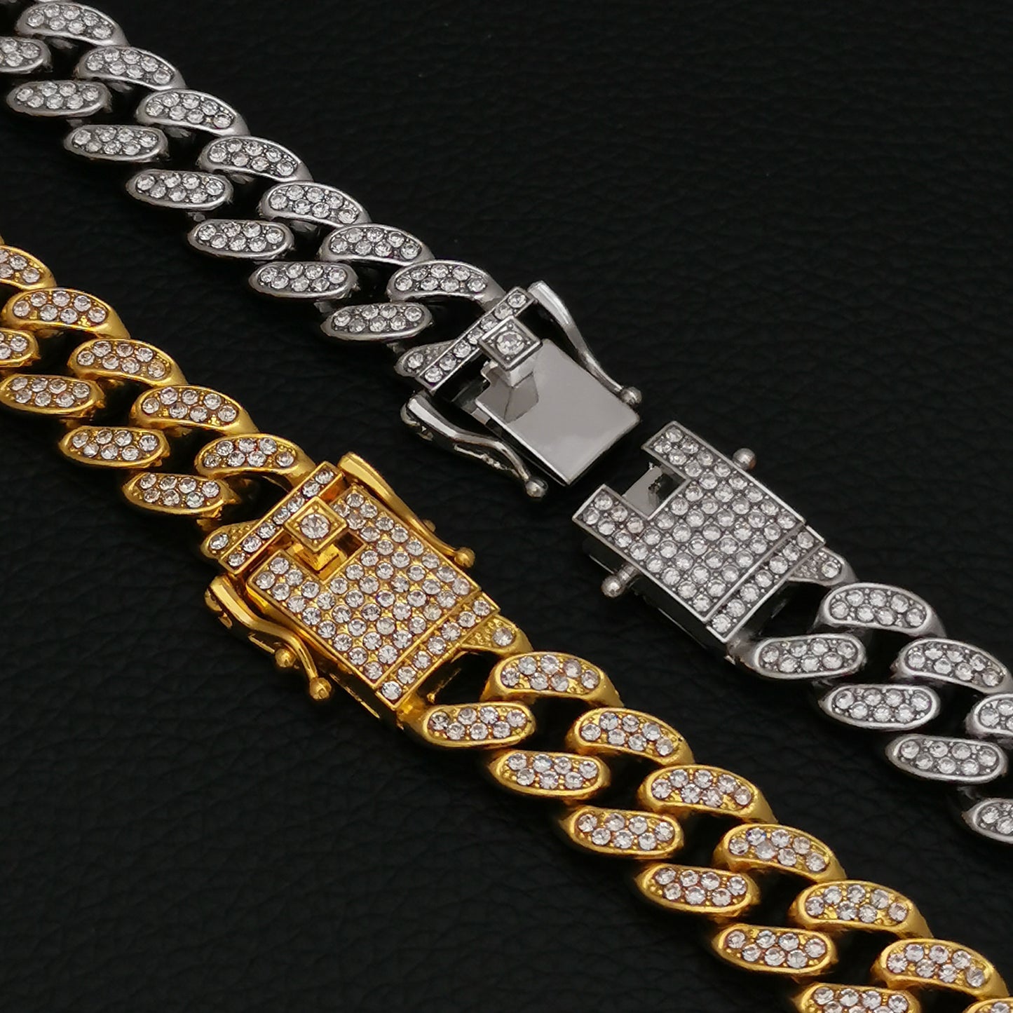 Cuban Link Chain ,ICEDATA Hip Hop Link 13MM Width AAA+ Rhinestone Zinc Alloy Cuban Chain for Men
