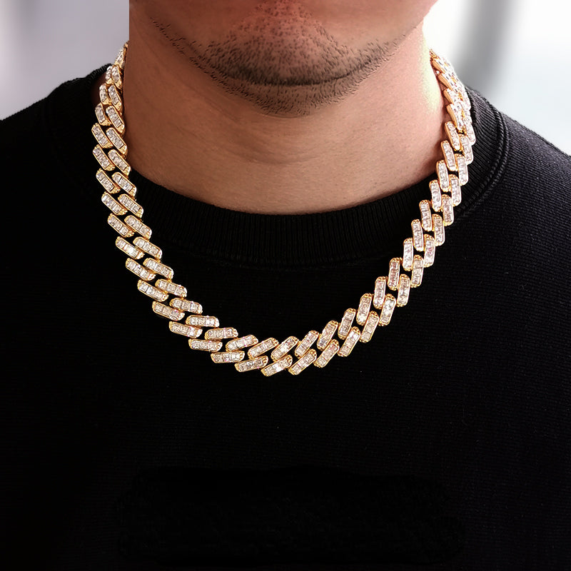 Cuban Link Chain for Men, ICEDATA Hip Hop Link 15MM Cuban Chain Zinc Alloy AAA+ Rhinestone Necklace