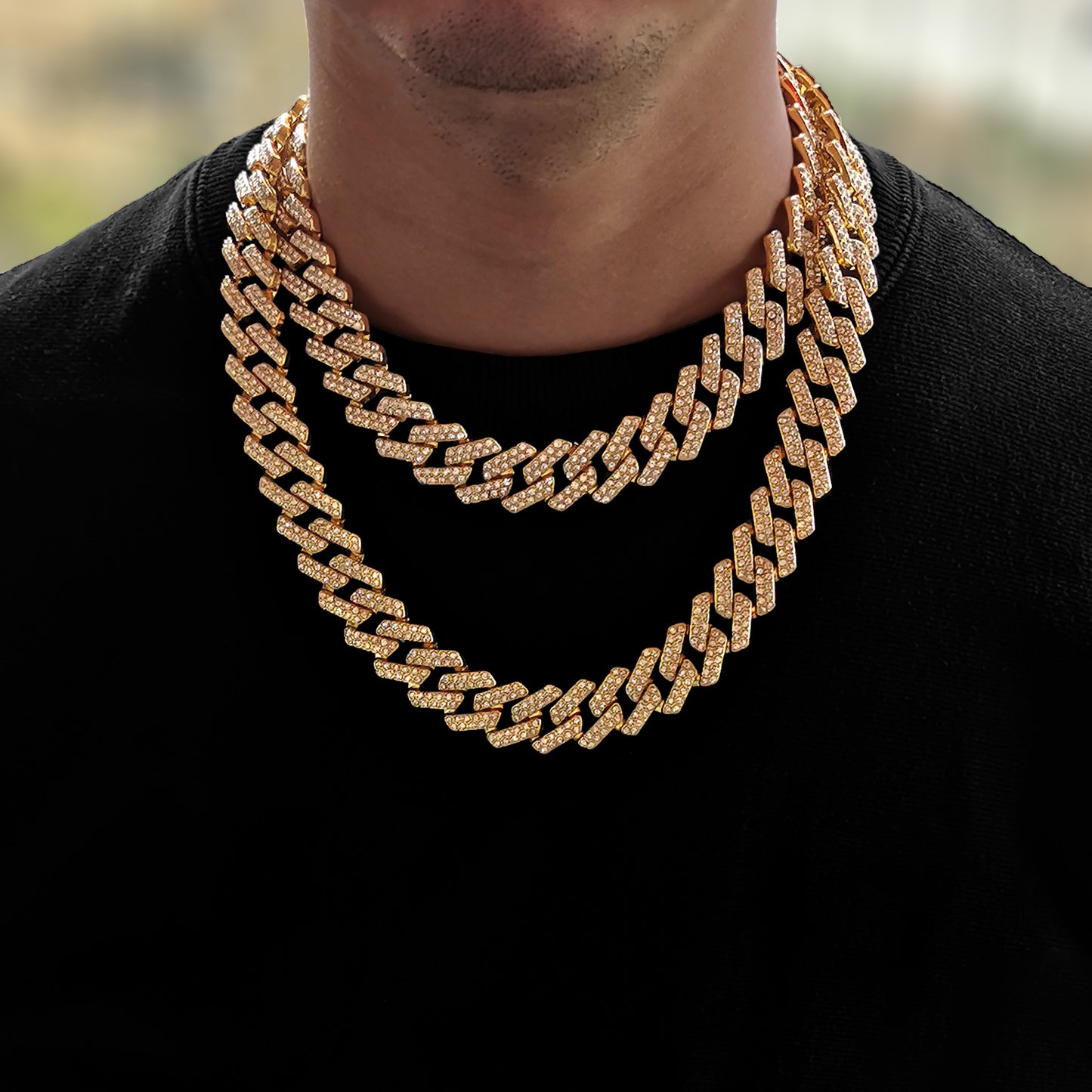 Cuban Link Chain for Men, ICEDATA Hip Hop Link 20MM Cuban Chain Zinc Alloy AAA+ Rhinestone Necklace