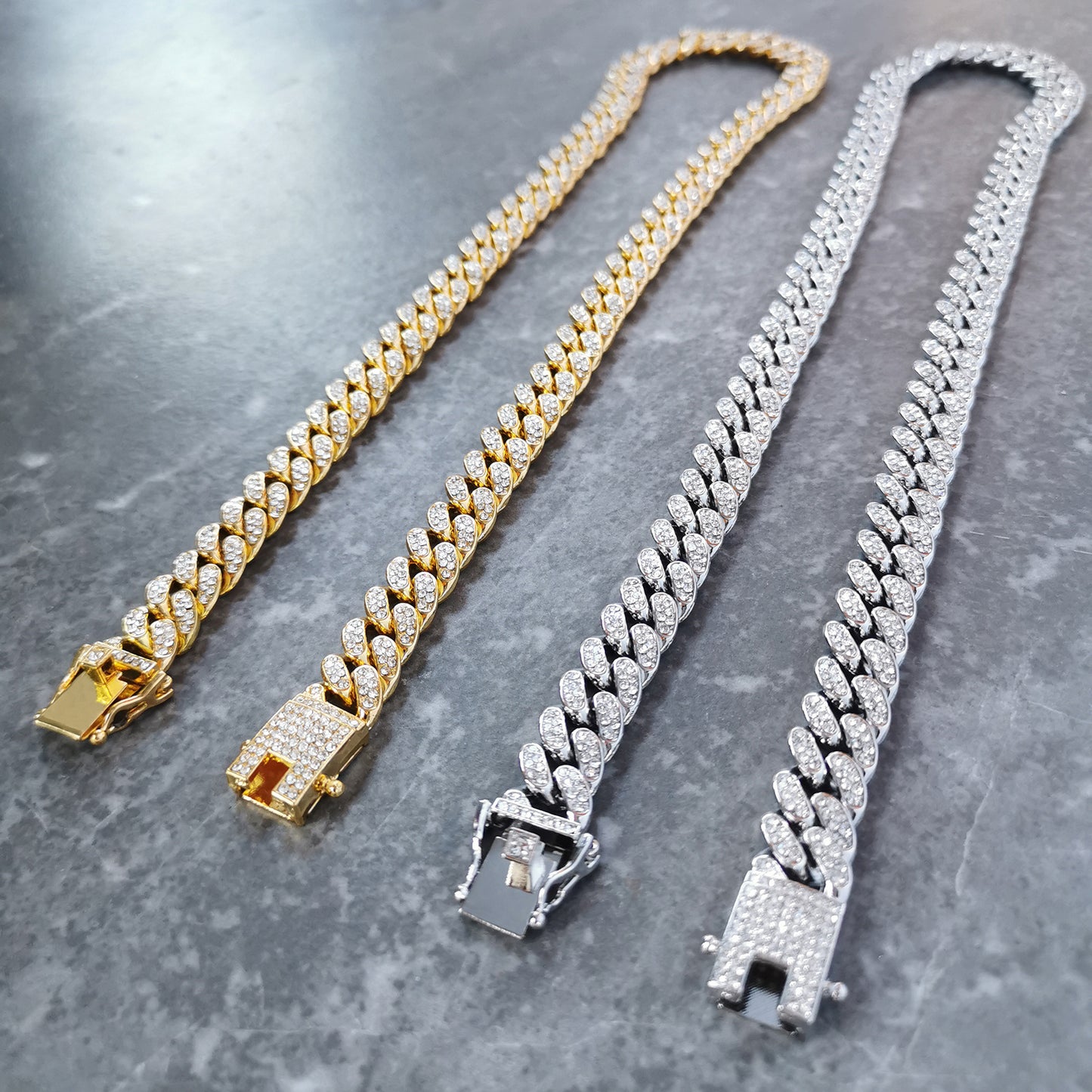 Cuban Link Chain ,ICEDATA Hip Hop Link 13MM Width AAA+ Rhinestone Zinc Alloy Cuban Chain for Men