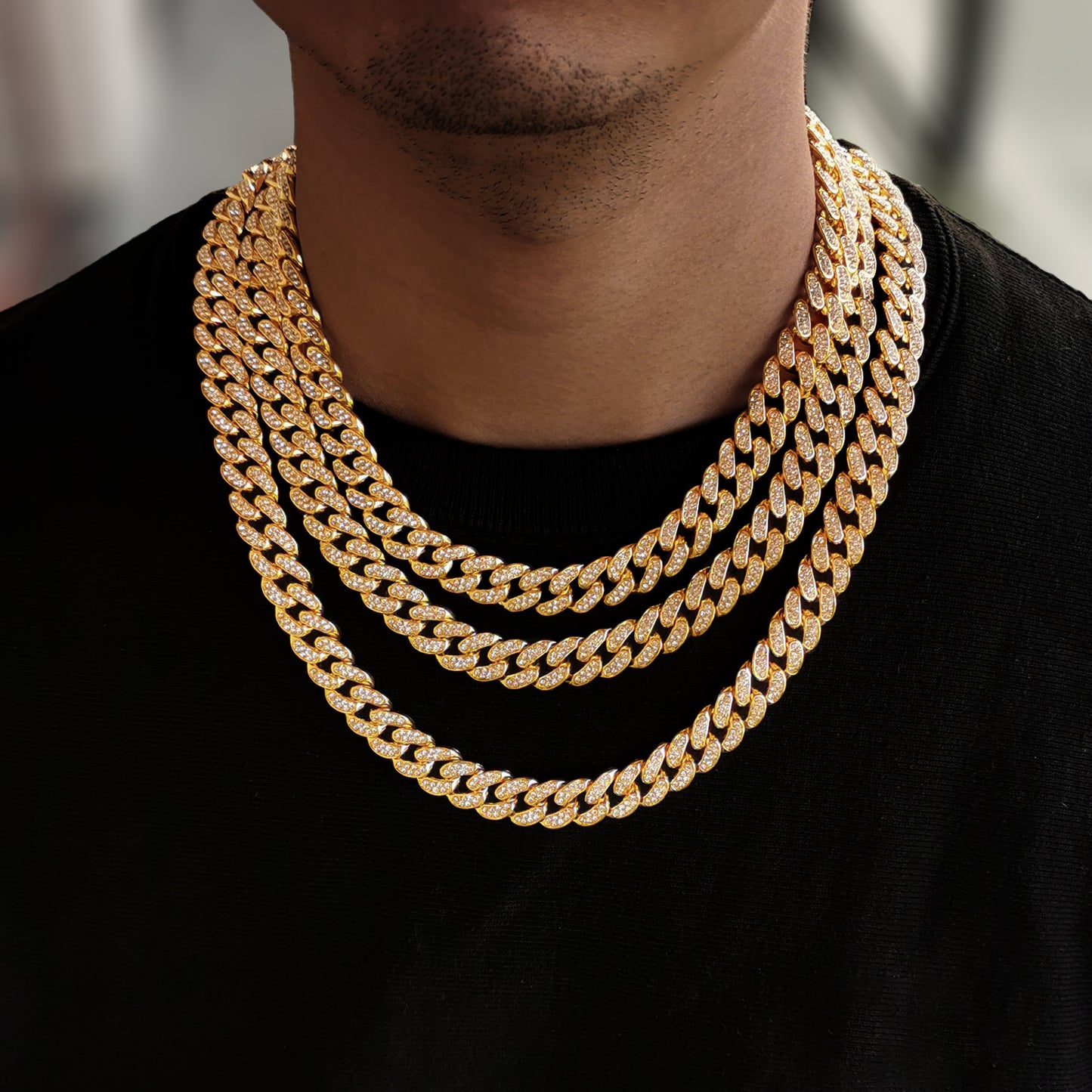Cuban Link Chain ,ICEDATA Hip Hop Link 13MM Width AAA+ Rhinestone Zinc Alloy Cuban Chain for Men