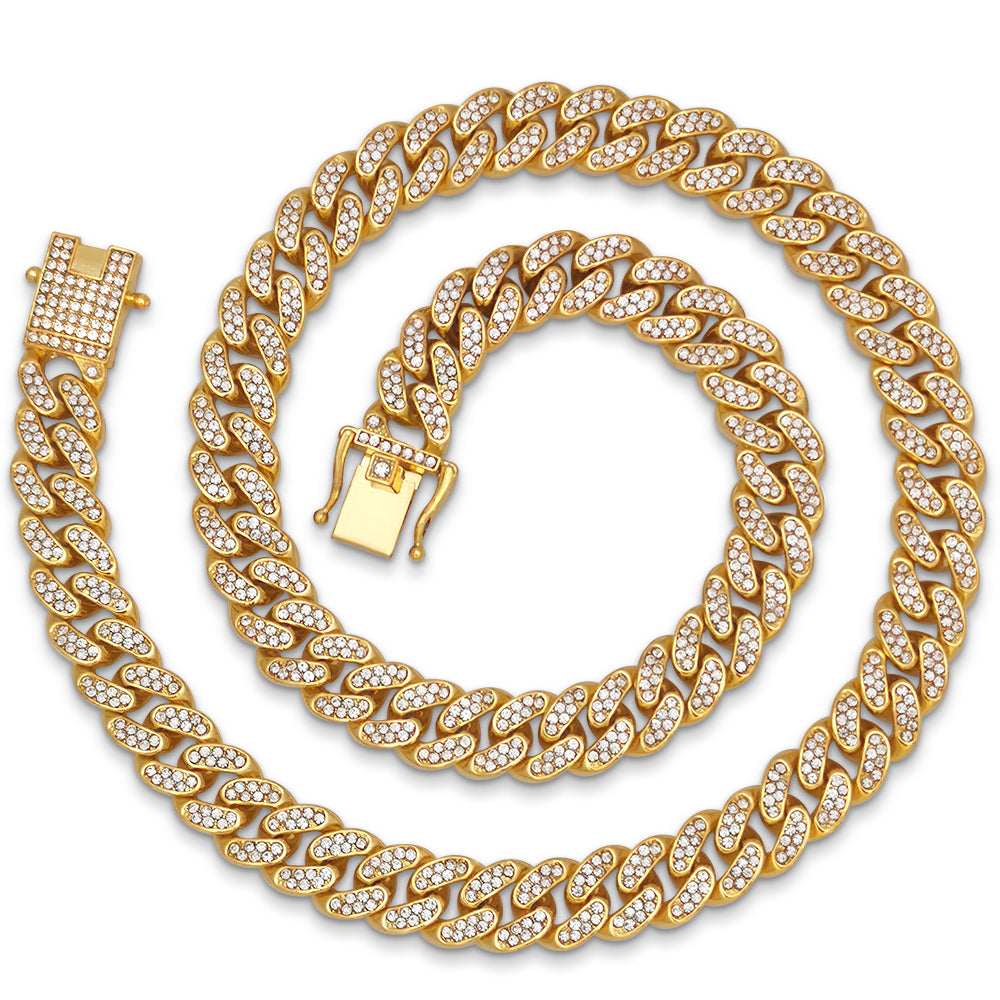 Cuban Link Chain ,ICEDATA Hip Hop Link 13MM Width AAA+ Rhinestone Zinc Alloy Cuban Chain for Men