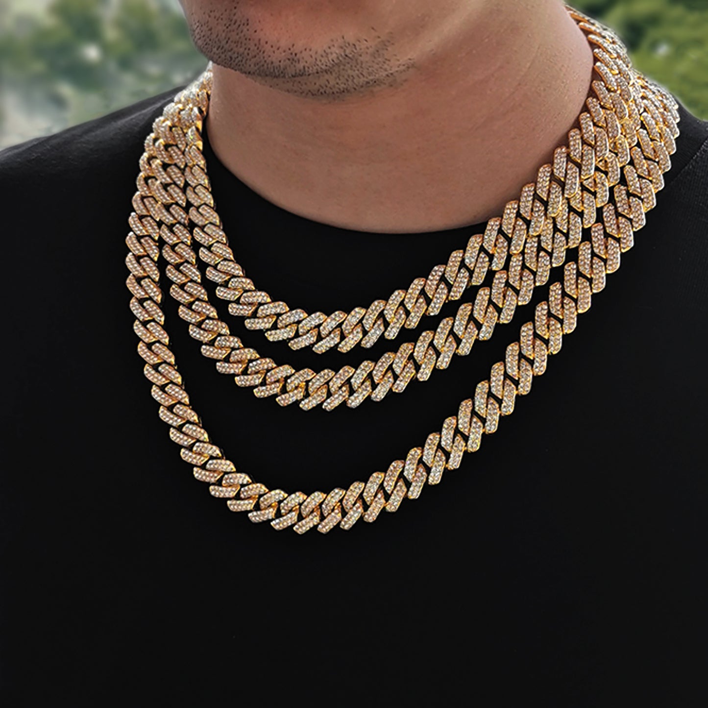 ICEDATA Mens Cuban Link Chain 13MM Width Cuban Chain Necklace AAA+ Rhinestones Zinc Alloy Hip Hop Chains for Men