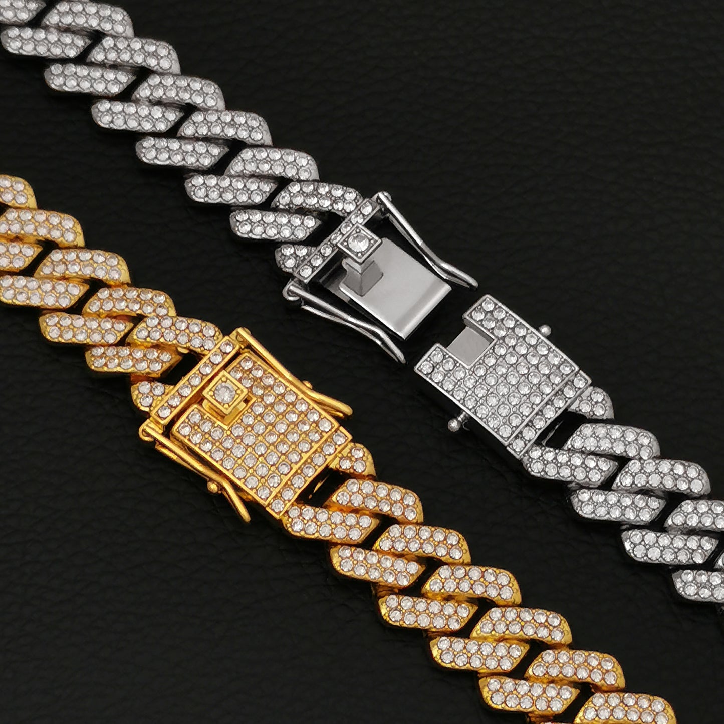 ICEDATA Mens Cuban Link Chain 13MM Width Cuban Chain Necklace AAA+ Rhinestones Zinc Alloy Hip Hop Chains for Men