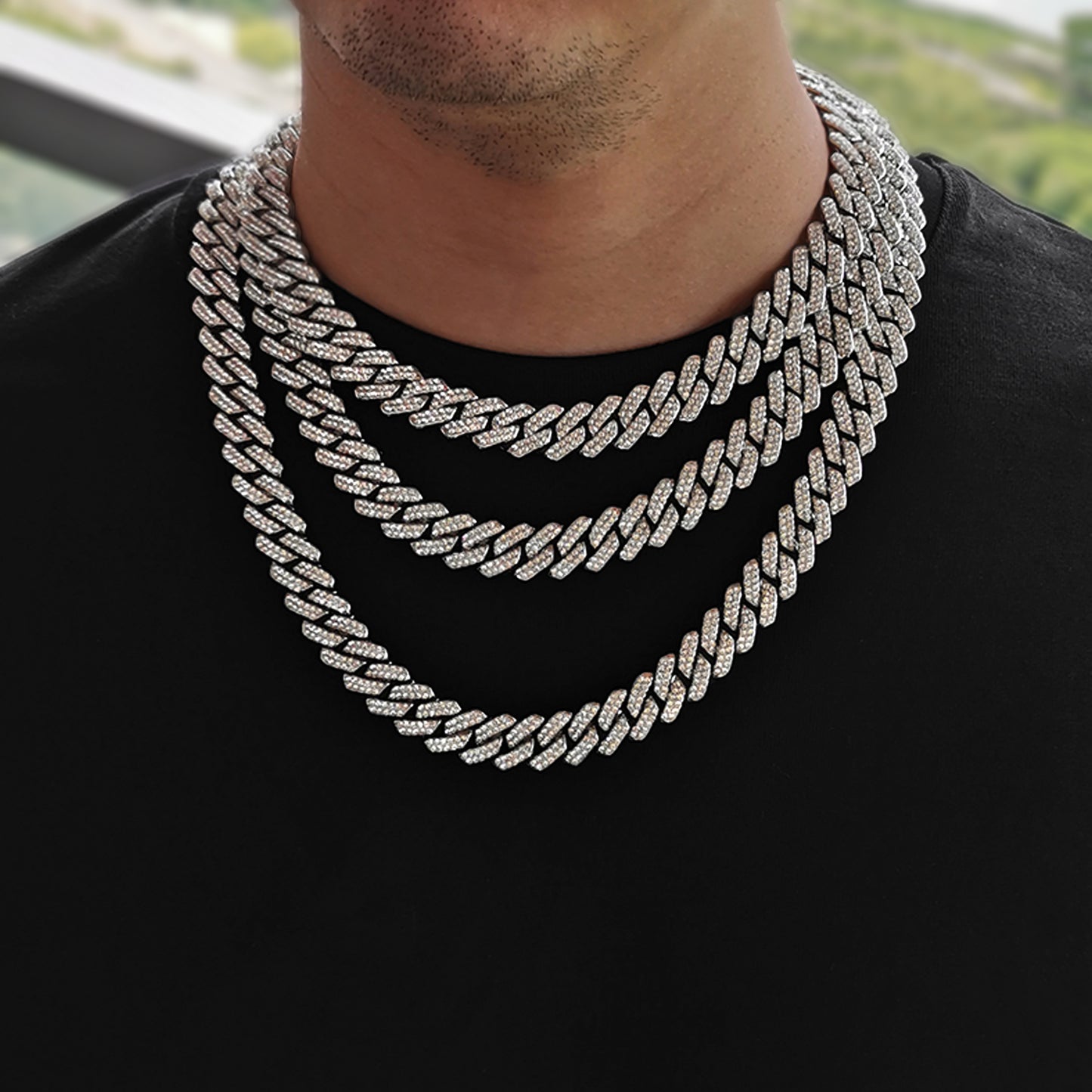 ICEDATA Mens Cuban Link Chain 13MM Width Cuban Chain Necklace AAA+ Rhinestones Zinc Alloy Hip Hop Chains for Men